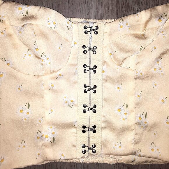 Lot of Princess Polly Yellow Floral Print Cropped Corset Tops Size 4 Puff Sleeve - Picture 3 of 9